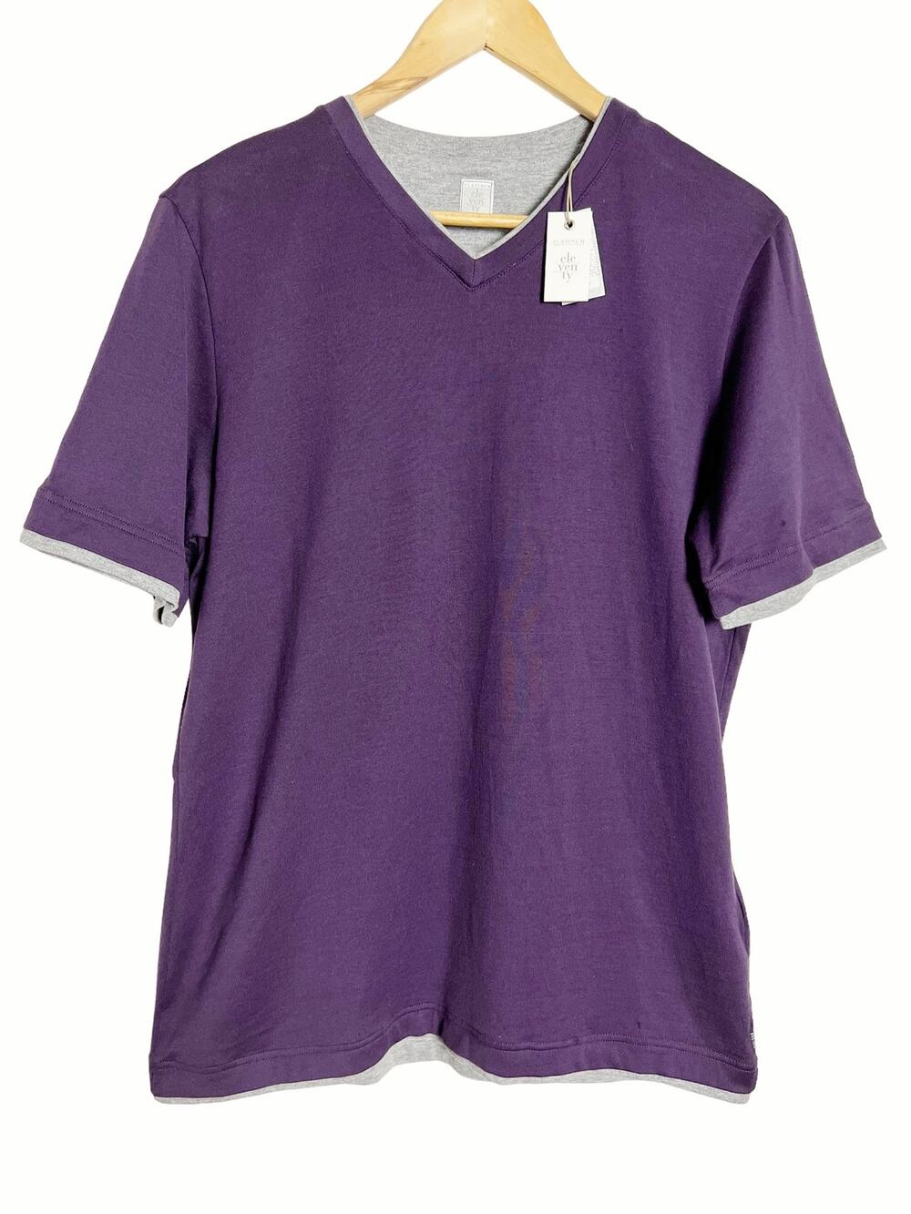 Eleventy Platinum Purple Gray V-Neck Short Sleeve Cotton T-Shirt Size Medium